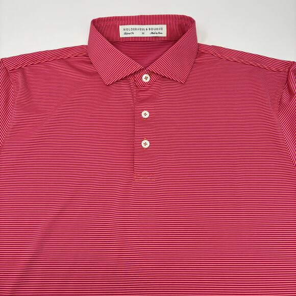 Holderness & Bourne Medium Pink Striped Short Sleeve Golf Polo Shirt - Picture 1 of 6